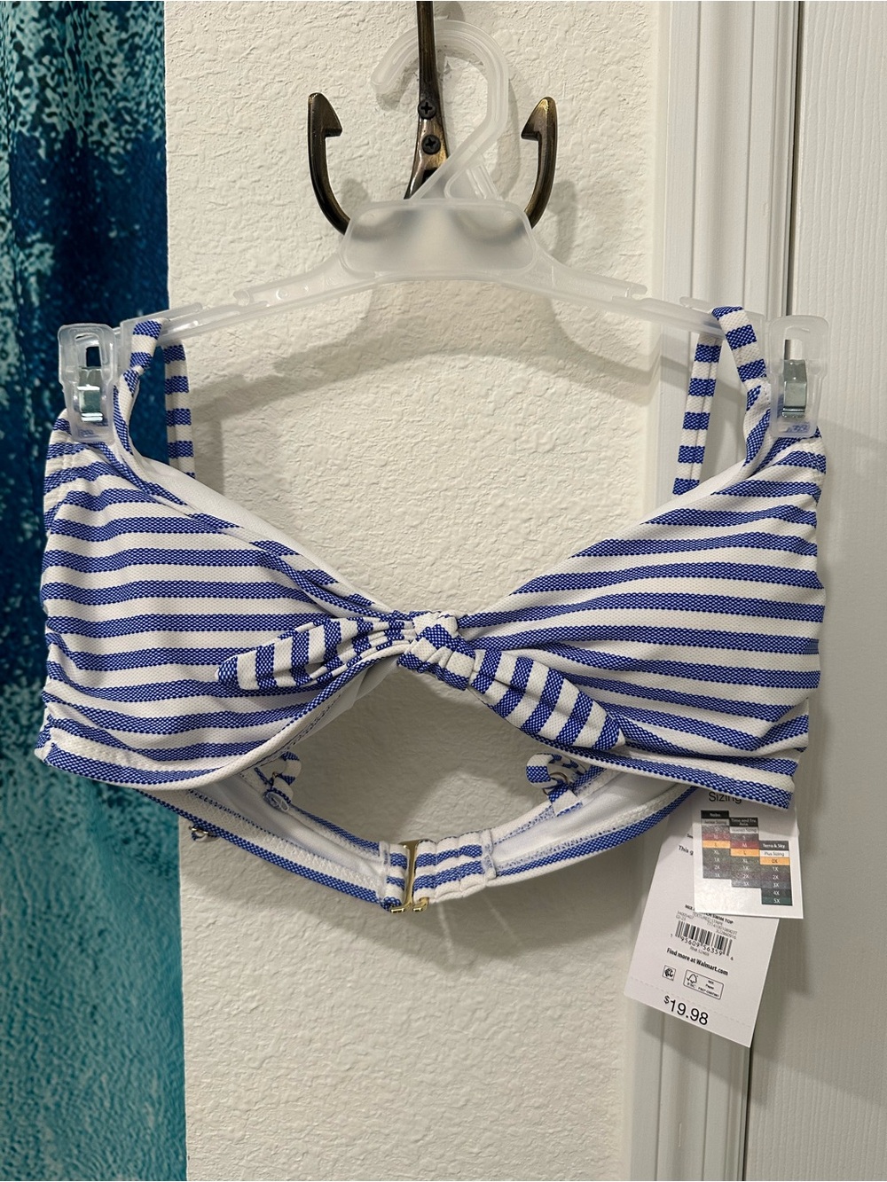 #40 Time and Tru Blue and White Striped Bikini Top